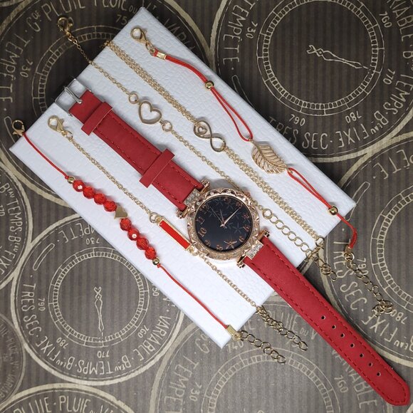 NWOT | 6pc | Quartz Floral Petal Watch & Bracelet Set - Picture 3 of 6